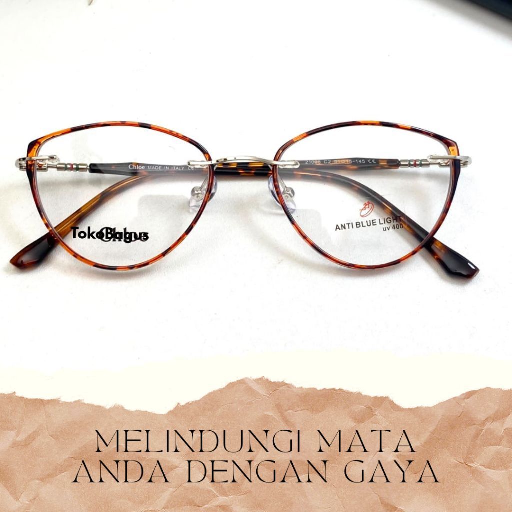 KACAMATA CATEYE STAINLESS WANITA/MINUS BLUERAY/LEOPARD