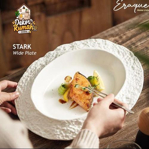 STARK Wide Plate / Piring Saji Salad Keramik Putih Fine Dining Estetik