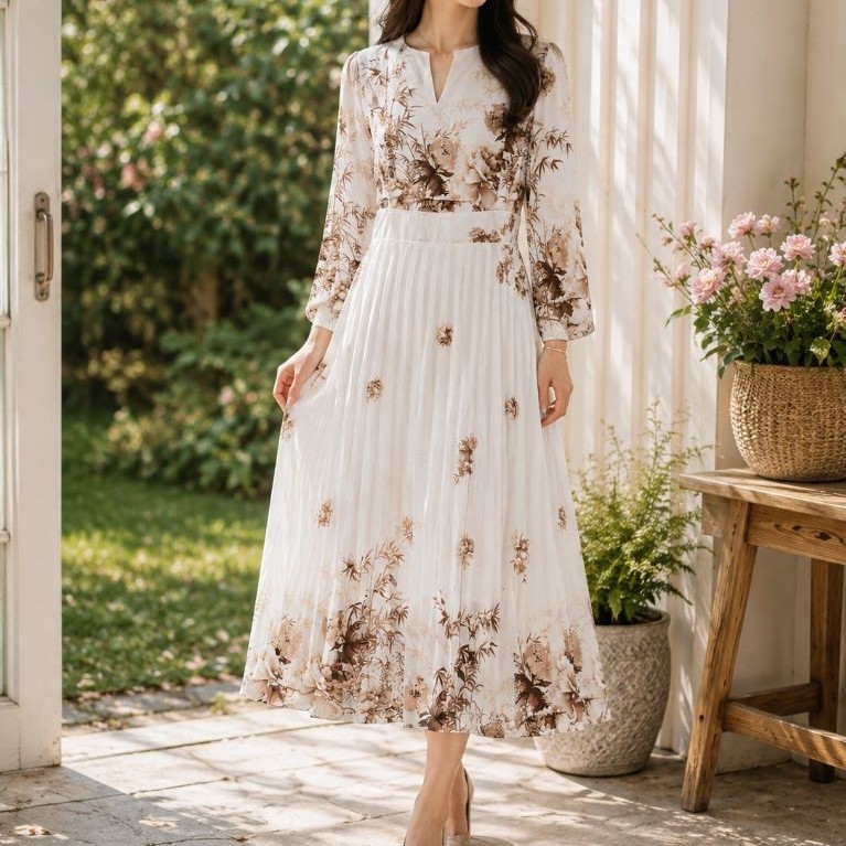 dress plisket bunga