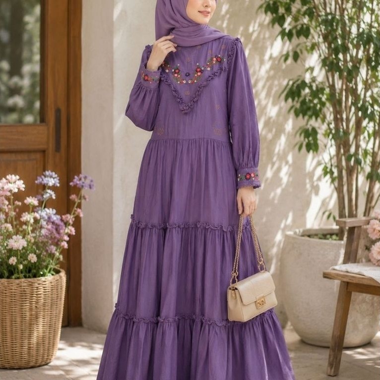gamis lilac bordir RIJEK by SHR