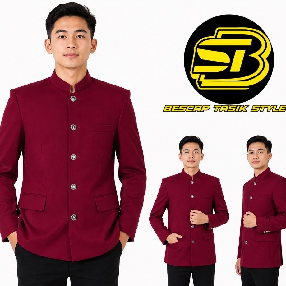 Jasko Merah Maroon Pria Koko Muslim Modern Polos Bescap Tasik