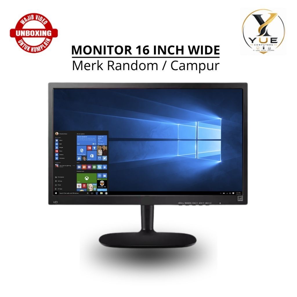 Monitor 16 Inch Wide Bekas | Merk Random (HP/LG/Samsung/AOC/BenQ Dll) | VGA/DVI Siap Pakai