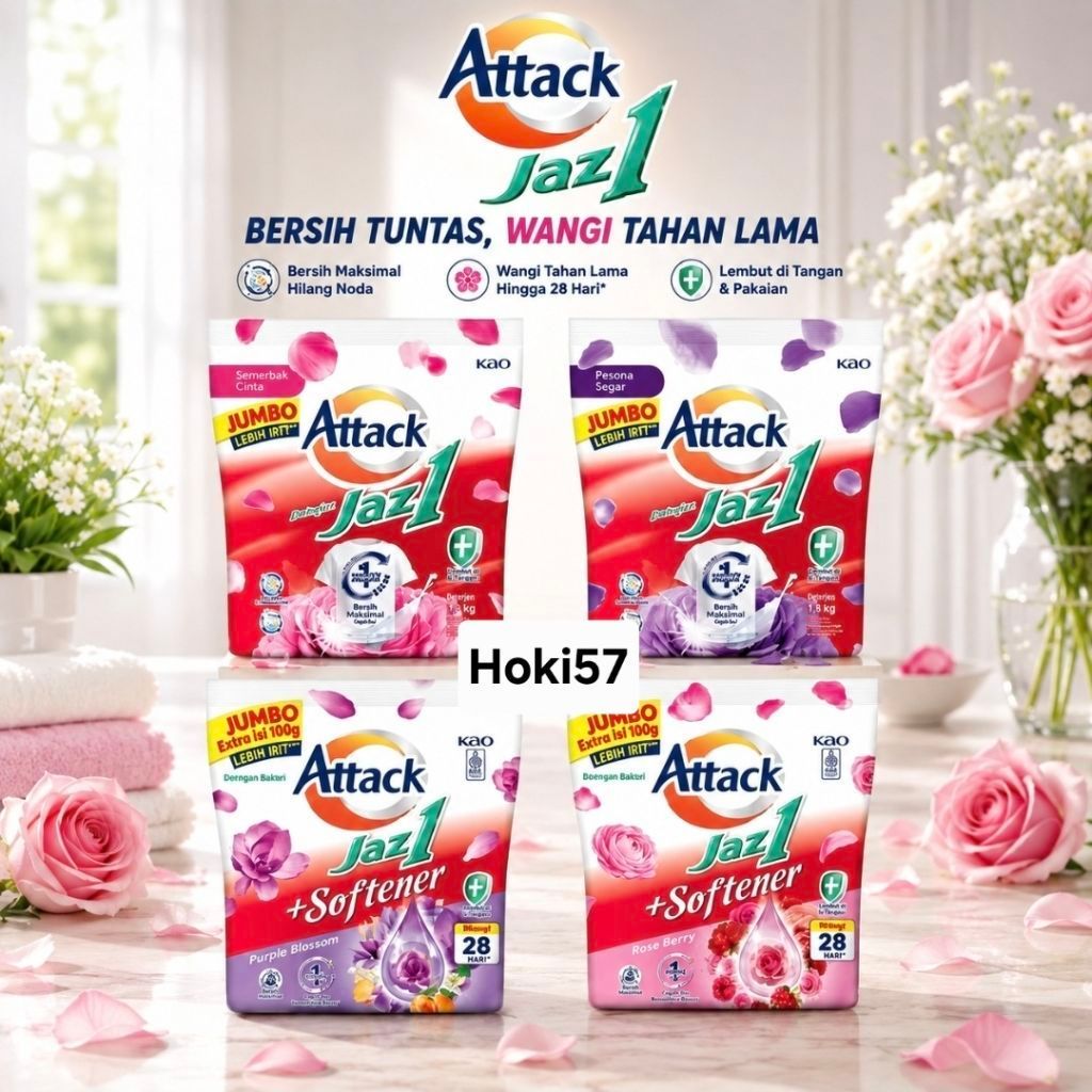 Attack Jazz1 1 detergen bubuk jumbo semerbak cinta, pesona segar,rose berry 1,4kg, Attack Jazz1 dete