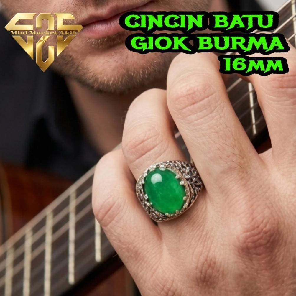 Cincin giok batu giok burma 16x12 / giok hijau kristal