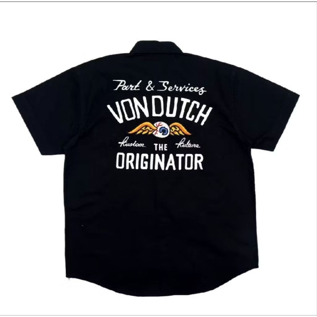 Kemeja Pria Lengan Pendek Hitam VonDutch Part & Services Originator
