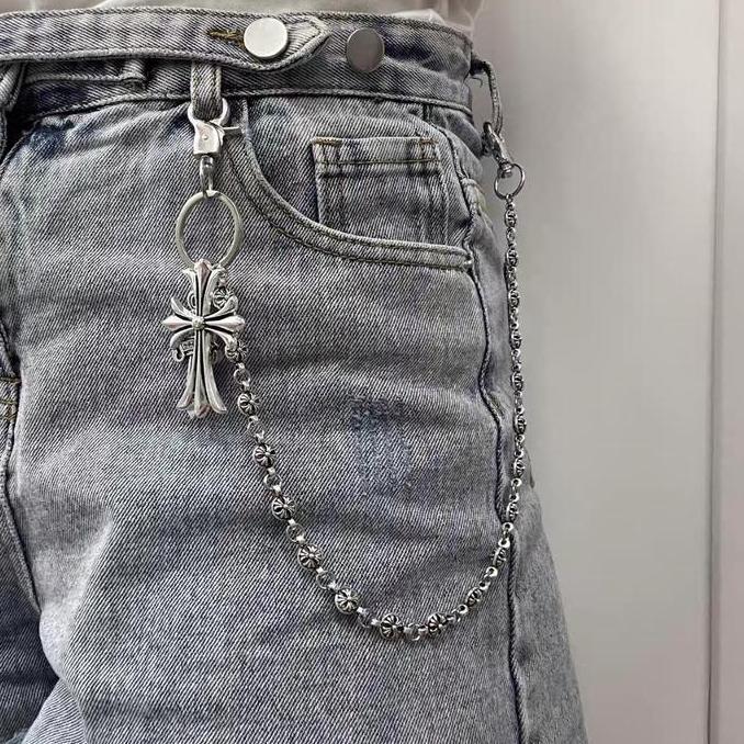 HAWAYMAX Chrome Hearts Rantai Jeans Salib Manik-Manik Bundar Pedang
