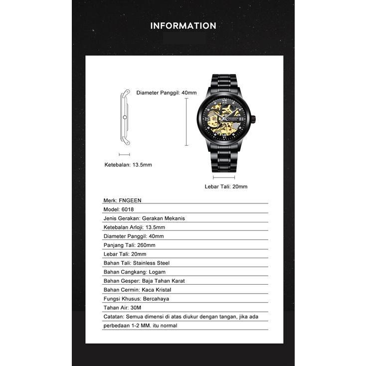 TERMURAH FNGEEN 6018 Mekanik Otomatis Jam Tangan Pria Luxury Stainless Steel Original Anti Air Autom