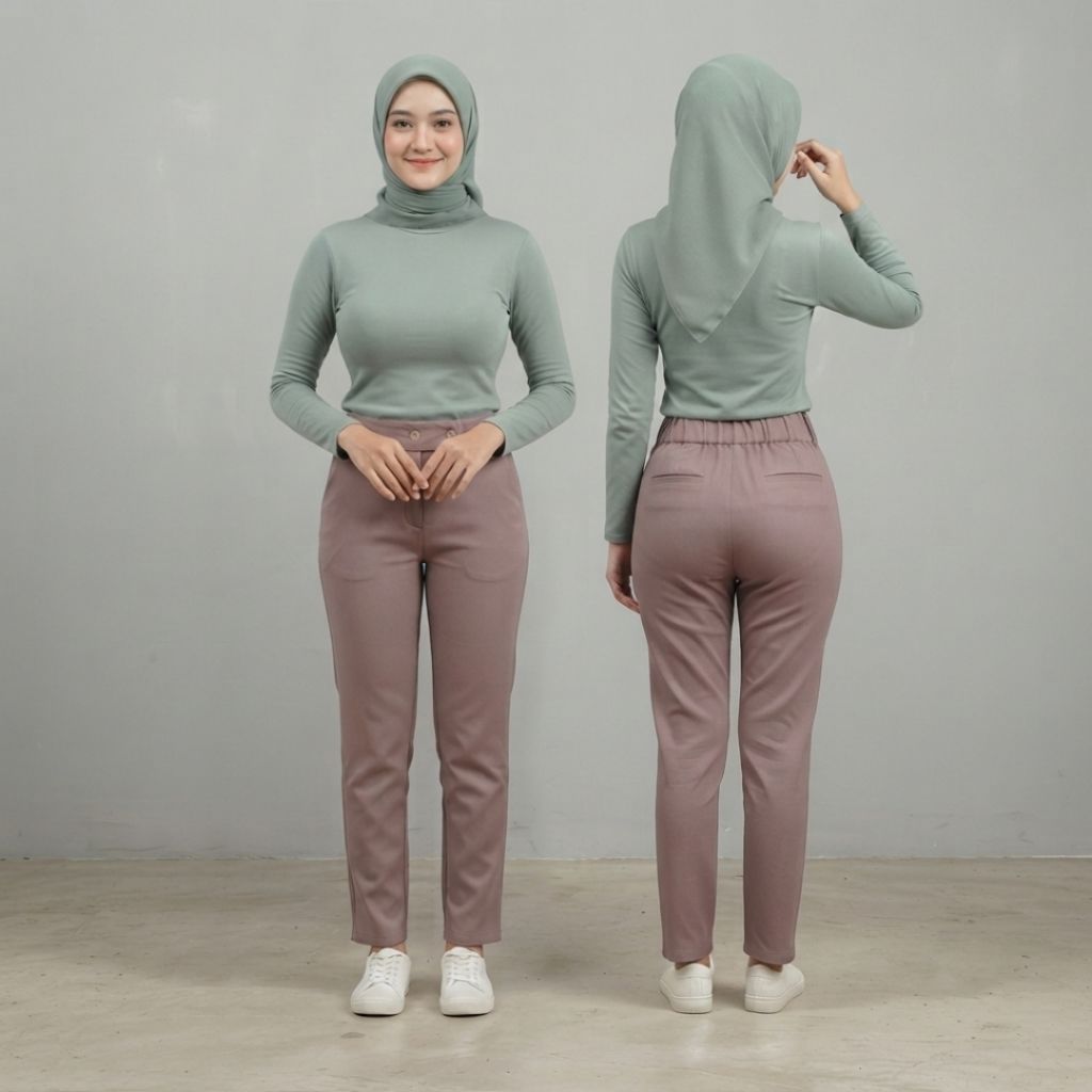 Celana Katun Highwaist Kancing 2 Upgrade Original
