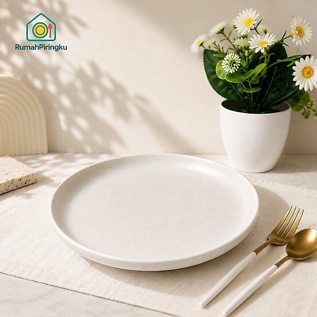 RUMAH PIRINGKU SALAD PLATE CERAMIC / DESSERT PLATE / PIRING SALAD MINIMALIS PUTIH
