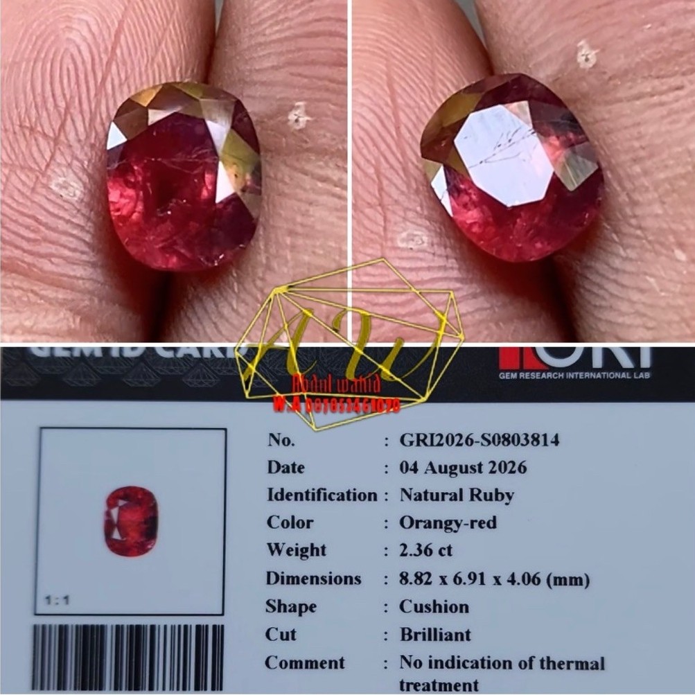 Orangy Red Ruby No heated 2.36carat