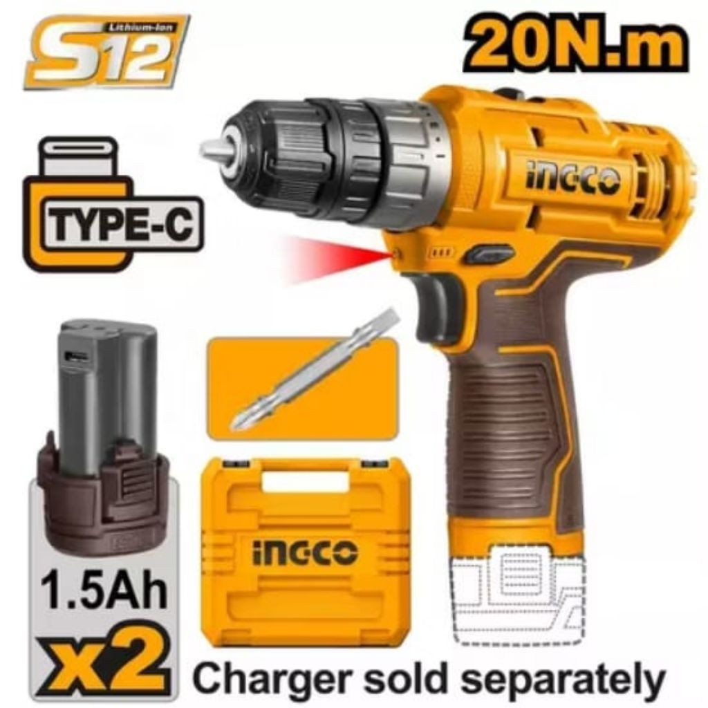 Mesin Bor Cordlles Baterai 12V Ingco CDLI12202