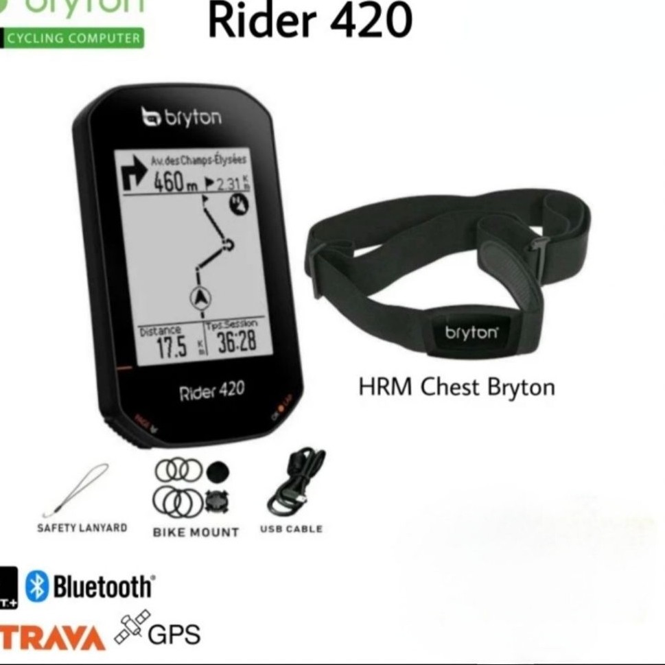 Speedometer sepeda Bryton rider 420 bundling sensor HRM Bryton