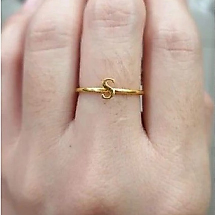 Cincin Inisial huruf S bisa request huruf Elegant Emas Asli
