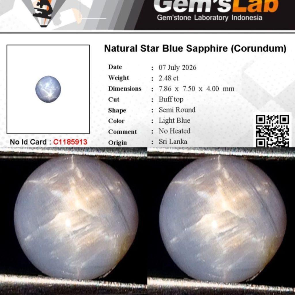 natural star blue sapphire bufftop light blue no heated Srilanka memo GLI