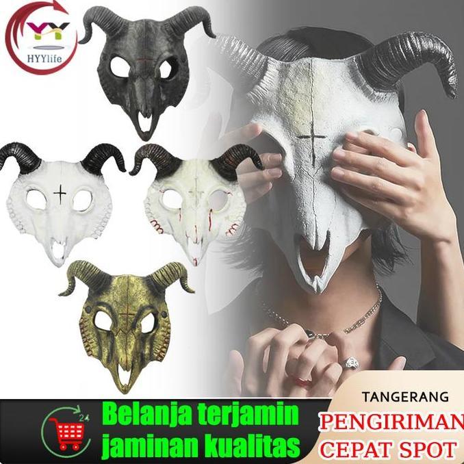 Topeng Tengkorak Domba/ Topeng Tanduk Ram Kambing Tengkorak Halloween