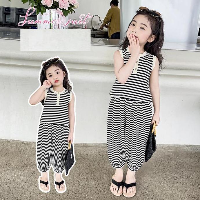 SETELAN GARIS LENGAN KUTUNG AQILA ONE SET CELANA JOGGER FASHION KOREA
