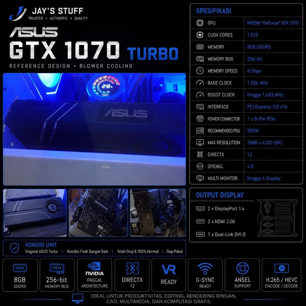 (SOLD) VGA ASUS GTX 1070 Turbo Reference Founder Edition 8GB DDR5 not RTX