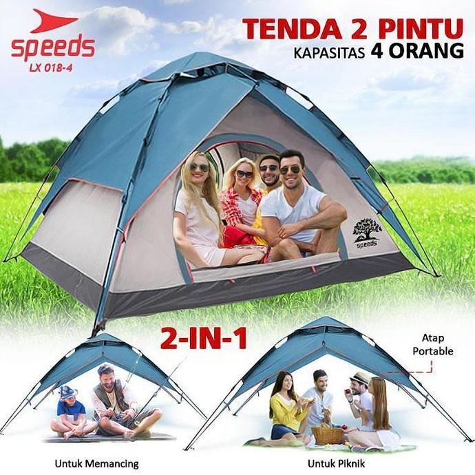 SPEEDS Tenda Camping Tenda Kemah Speeds 3-4 Orang Lipat Portable Tenda Otomatis Tas 018-4