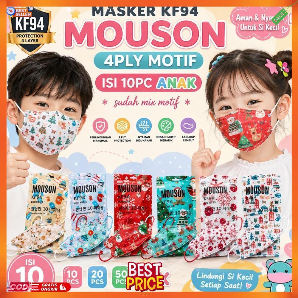 MASKER KF94 ANAK KIDS KF94 MOUSON EMBOS ISI 10 / 20 / 50pcs - MASKER KF94 ANAK MOUSON CHILD EDISI MO