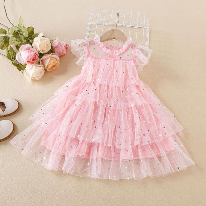 KIYOMI-- Thin Sling Princess Mesh Dress gaun putri gaya putri lucu  Versi Korea Baru Rok Anak Asing 