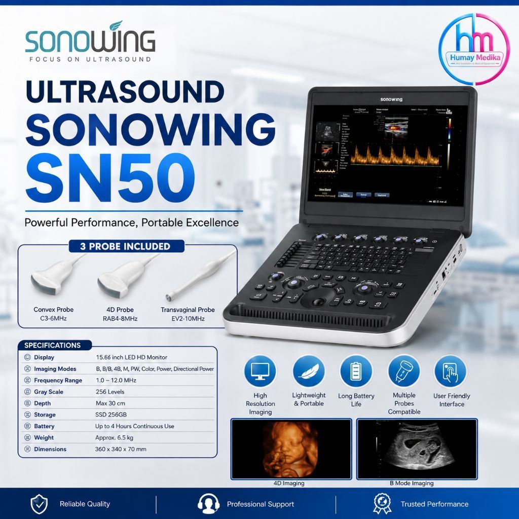 Ultrasound Sonowing SN50 Portable USG 3 Probe Convex 4D Transvaginal | Mesin USG Doppler Color
