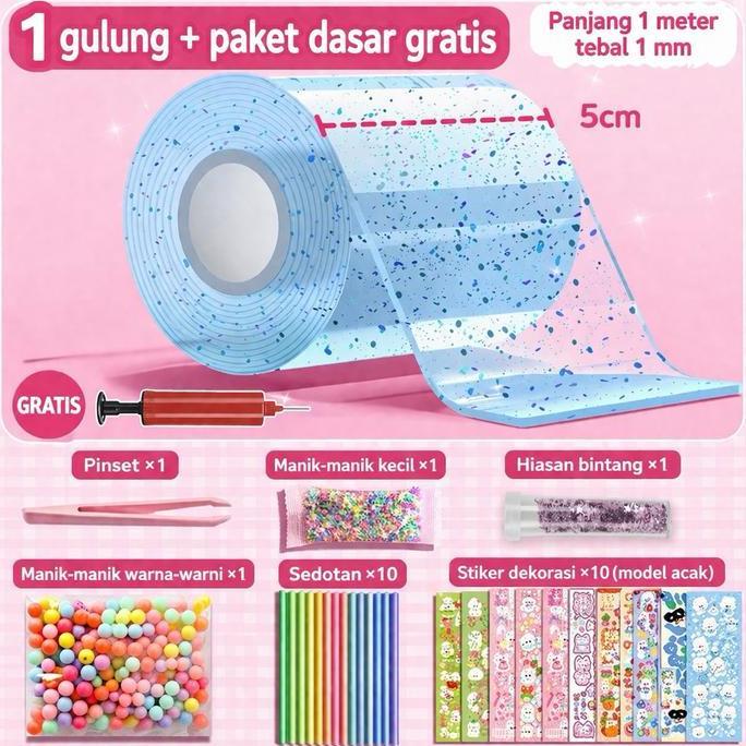 Nano Bubble Tape Mainan Bubble Super Elastis Glitter Nano Glue Set Diy Mainan Bubble Blowing Set