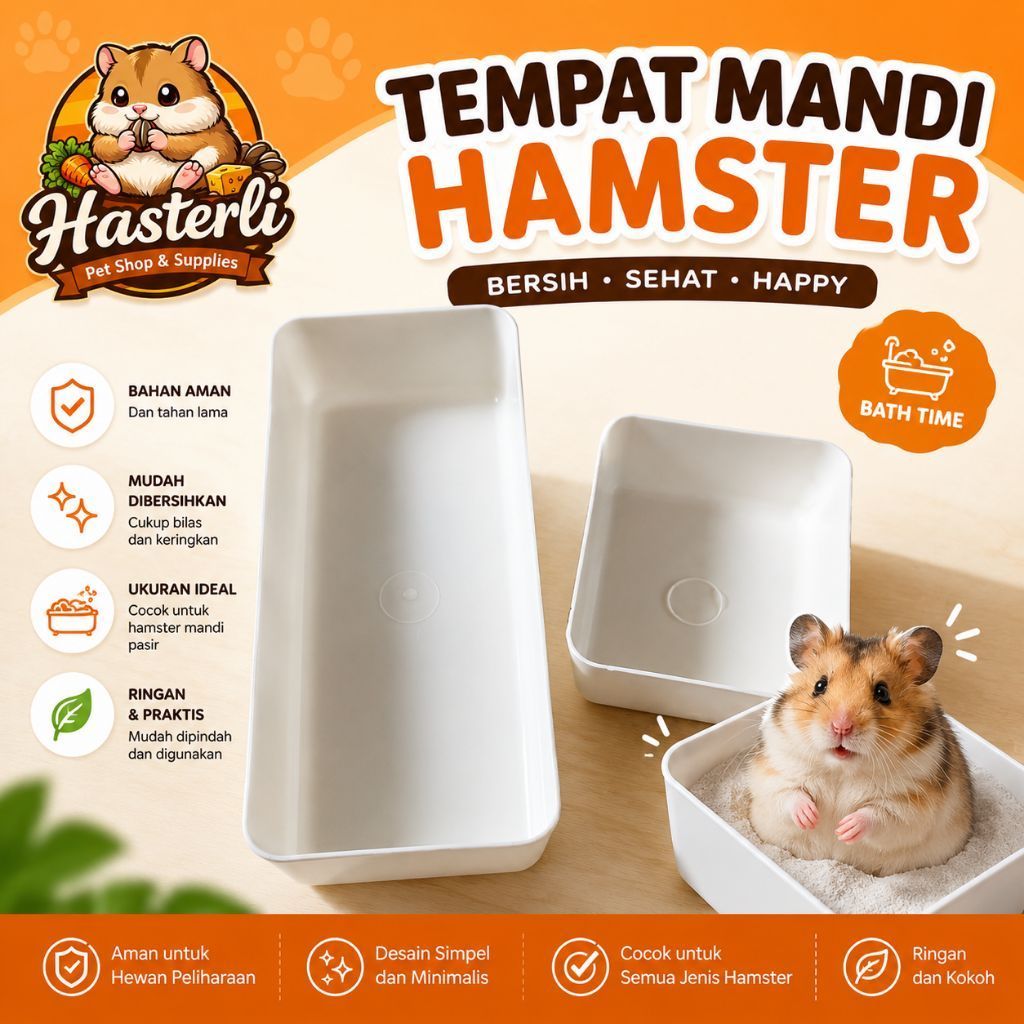 Tempat Mandi dan Tempat Makan Hamster Bak mandi hamster plastik putih ukuran ideal untuk pasir mandi