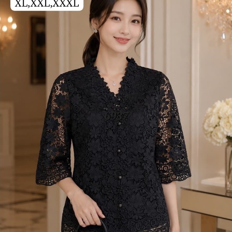 ATASAN WANITA KANCING DEPAN BRUKAT CZ