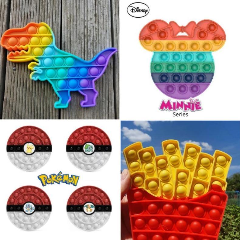 LARISS READY pop it huruf abjad alfabet angka minnie mouse/pokemon pikachu/minion/rainbow cake rugby