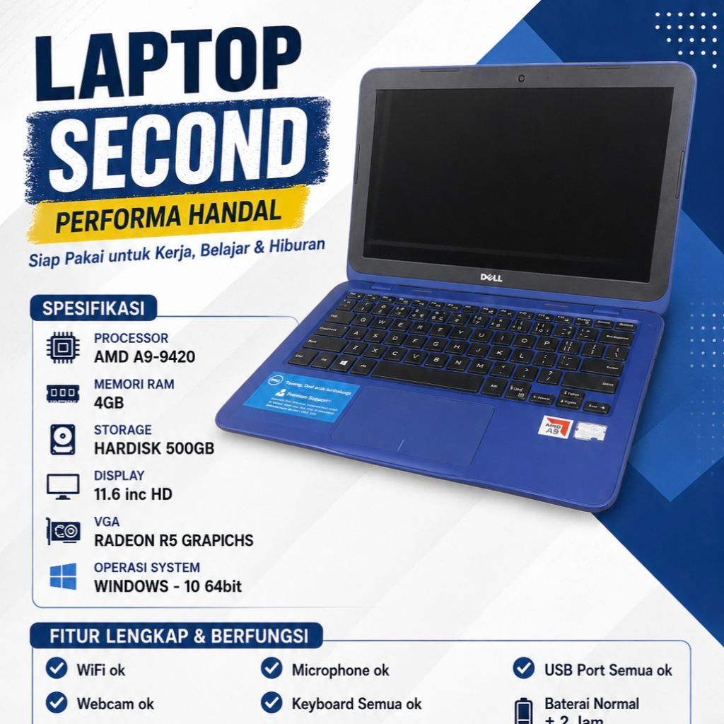 Laptop Second Dell Inspiron 11 | Dell p24t Amd A9