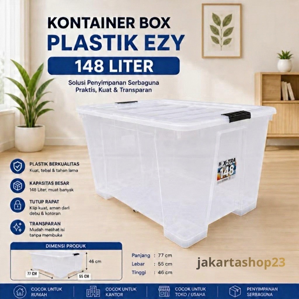 EZY BOX Container EZ 148 Liter Bening Transparan Kontainer Box Plastik Kotak Penyimpanan Xtra Besar 