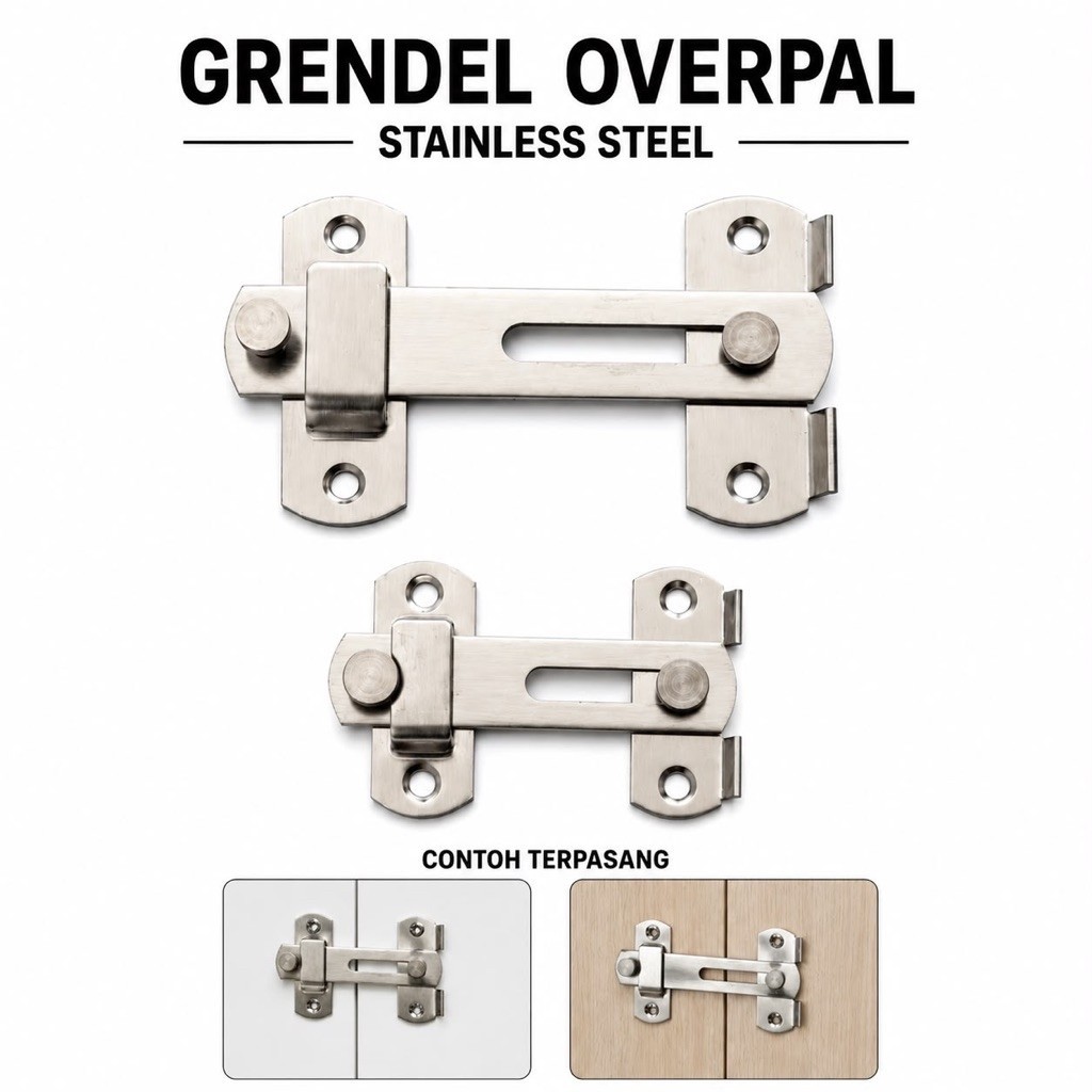 Grendel Geser Overpal Stainless Steel - Grendel asli dong Bolt Pintu/jendela