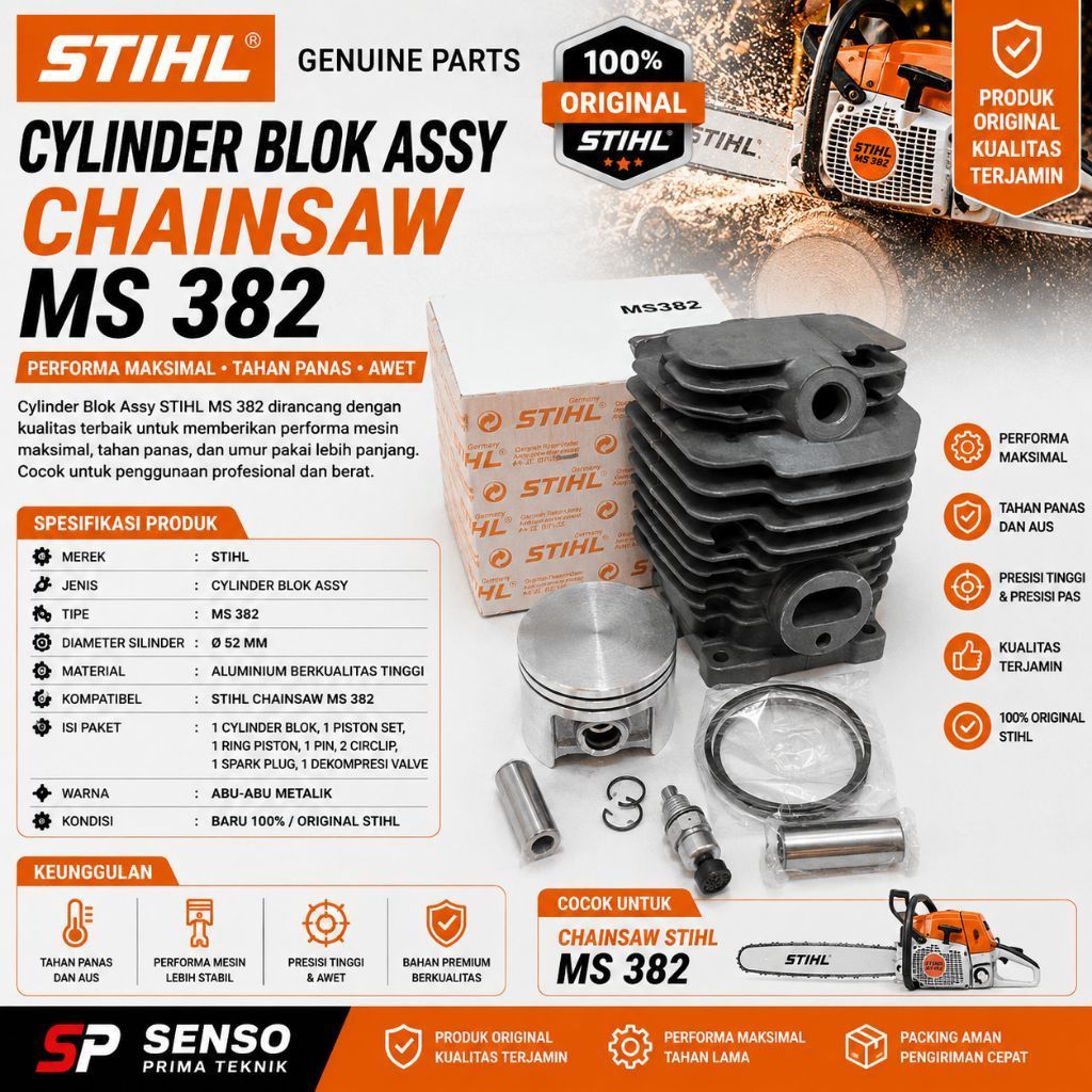 Blok Assy Mesin Senso STIHL MS-382 Original Lengkap Made In Germany