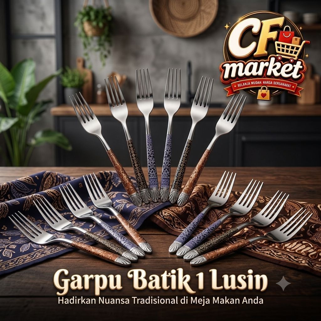 12pcs garpu batik stainless / garpu stainless batik / garpu makan stainless motif batik