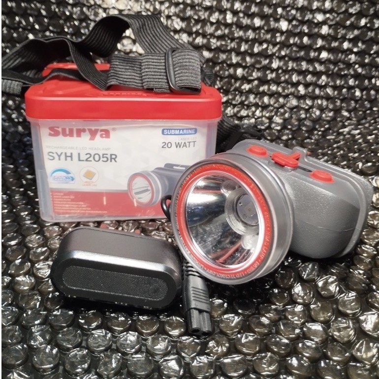 Senter Kepala Surya SYH L205R 20 Watt super terang cahaya putih fast cahrger tahan hingga pemakain 1