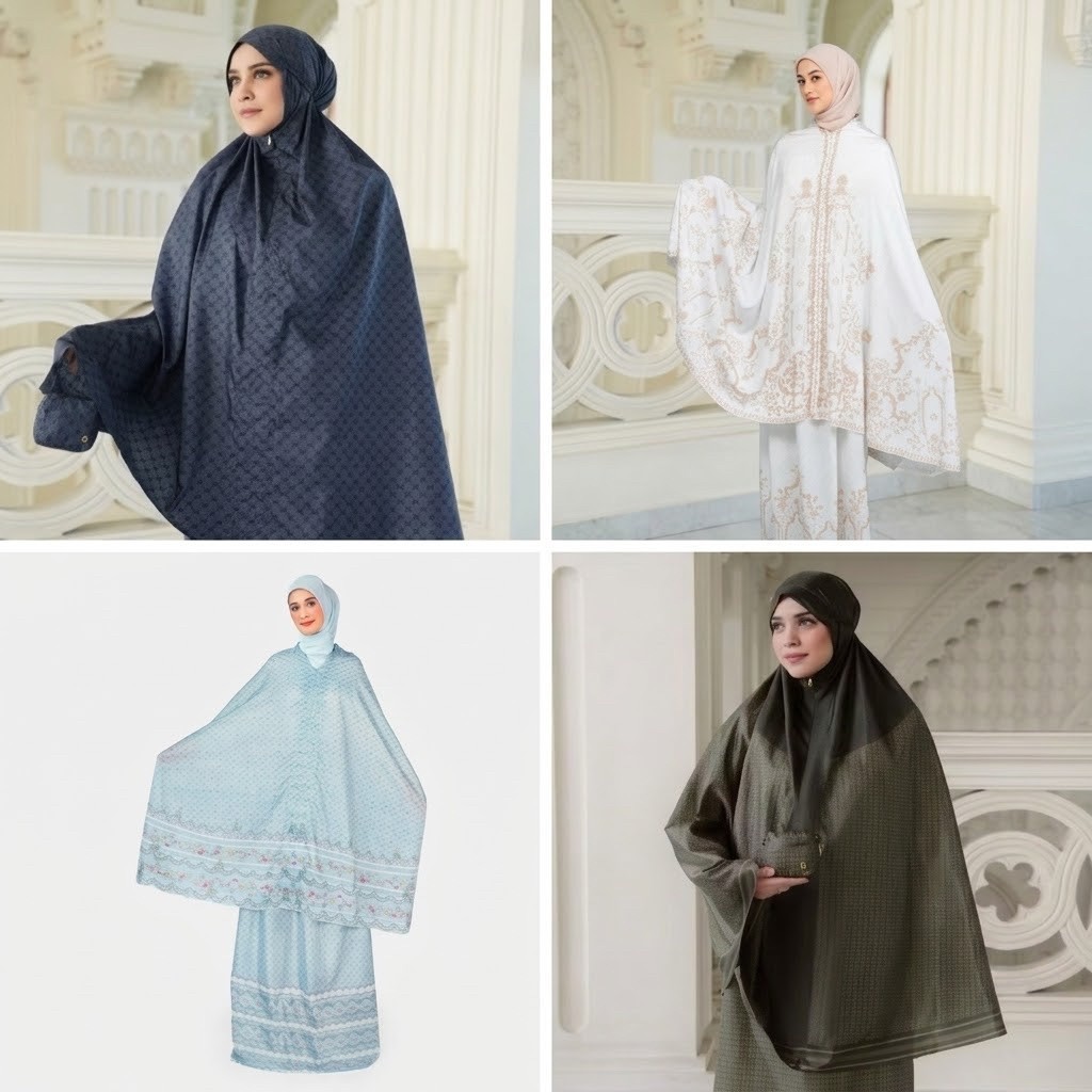 NEW Mukena Buttonscarves Monogram Mini Capsule Prayer Robe Navy Linka Two Tone Raya Festival Mukena 