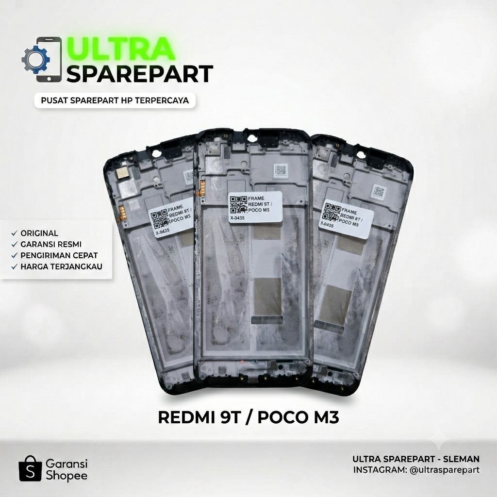 TULANG RANGKA CASIS TATAKAN LCD FRAME REDMI 9T / POCO M3 ORIGINAL COPOTAN CABUTAN BEKAS SECOND