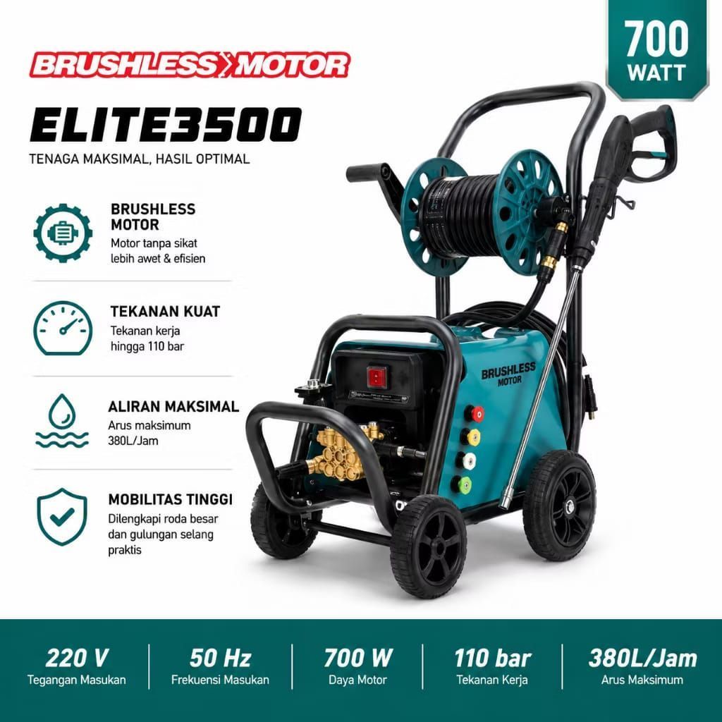 PROQUIP Jet Cleaner 150 Bar 700 Watt ELITE3500 Pressure Washer 150 bar Cuci Motor Mobil