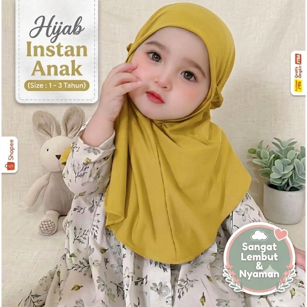 Bergo Anak Tali kerut 1 - 3 Tahun Jersey Premium / Jilbab Anak Jersey / Hijab instan Anak