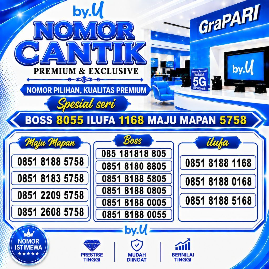 Nomor Cantik By.U Exclusive Special Seri Boss 8055 Ilufa 1168 Maju Mapan 5758