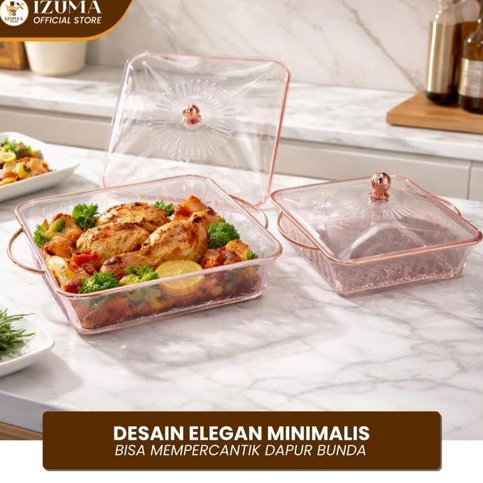 Storage- Izuma Buy 1 Get 1 Tempat Buah Prasmanan Persegi / Nampan Saji Dengan Tutup Kristal Handle P