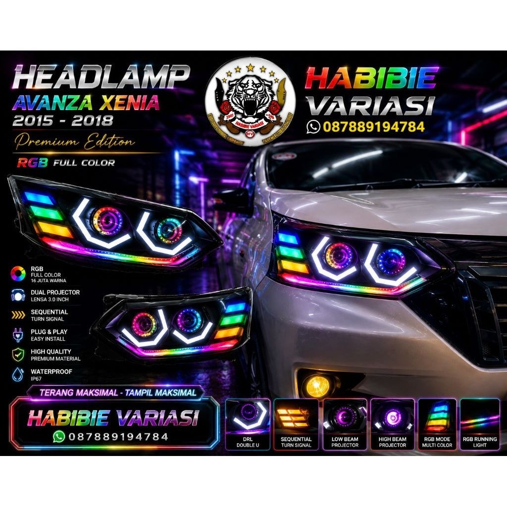 Headlamp Avanza Xenia 2012-2015.Modifikasi Custom Aftermarket Lampu Depan Avanza Xenia 2012-2015 Led