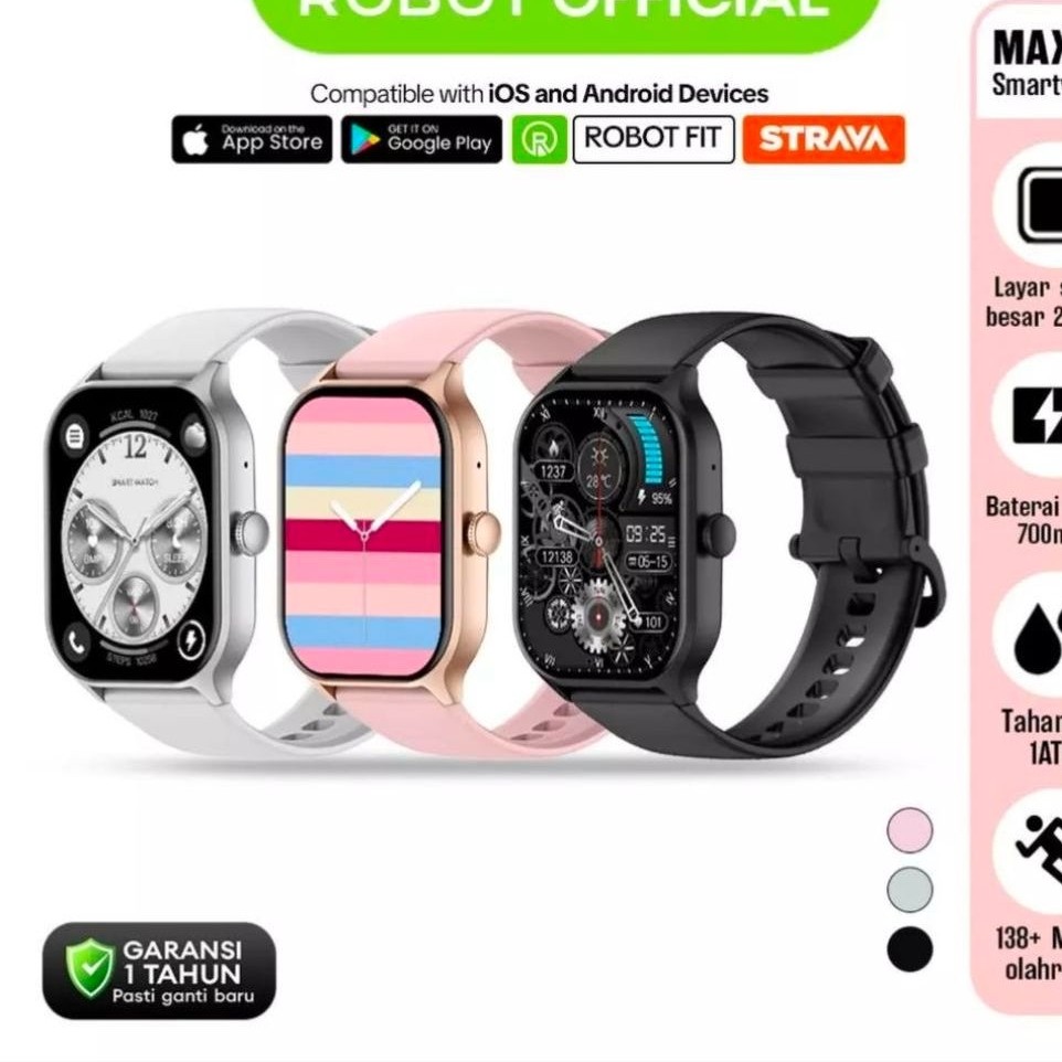 ROBOT MAX S1 Smartwatch Jam Tangan Pintar Layar 2.01 Inci Bluetooth Call Tahan Air 1ATM Jam Tangan O