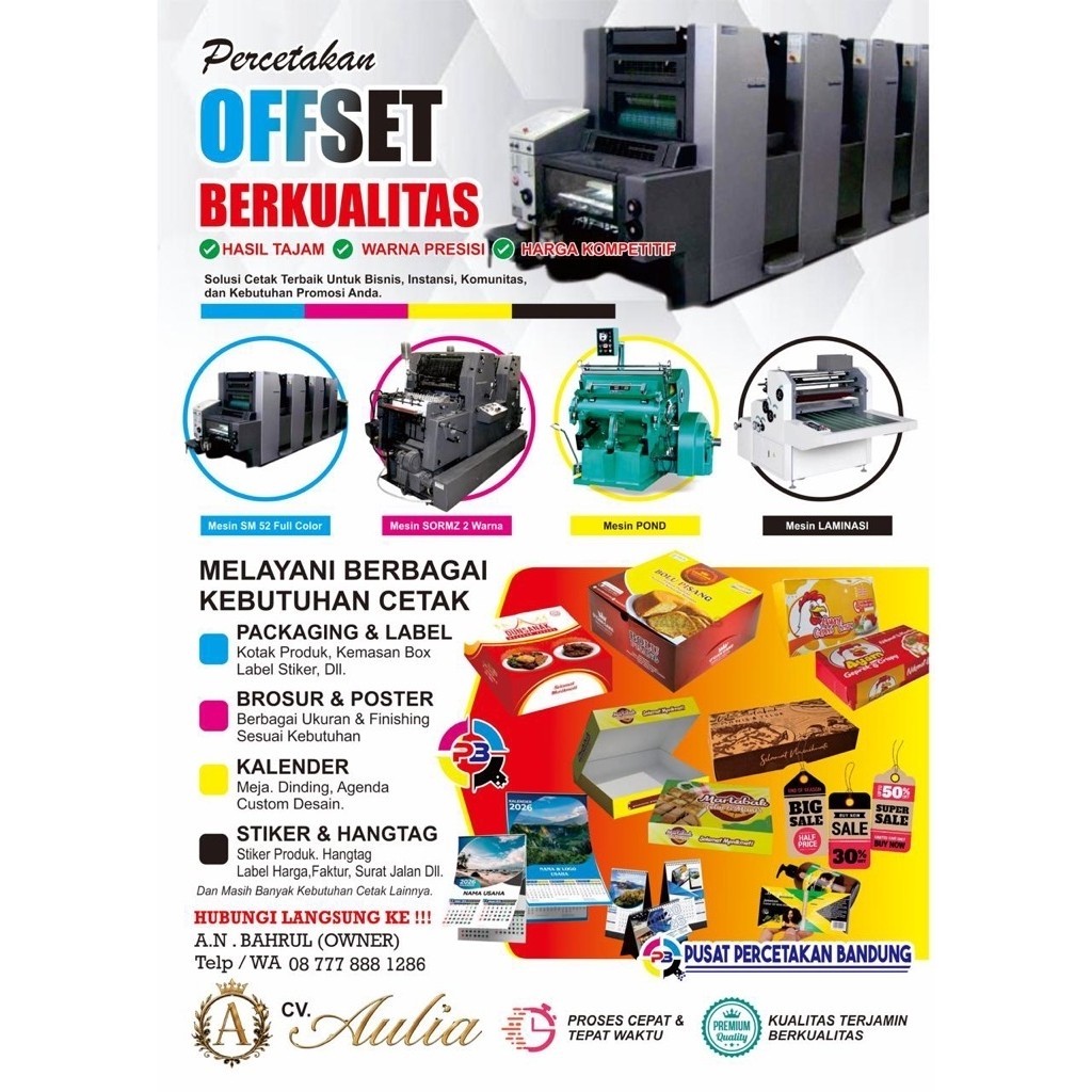 Pusat Percetakan Bandung Offset Berkualitas Mesin SM 52 Full Color SORMZ 2 Warna POND Laminasi