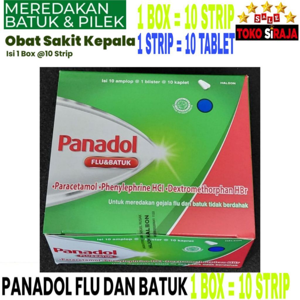 1 BOX PANADOL HIJAU ISI 10 STRIP 100 TABLET / PANADOL HIJAU FLU & BATUK PER KOTAK 10 BLISTER 100 KAP