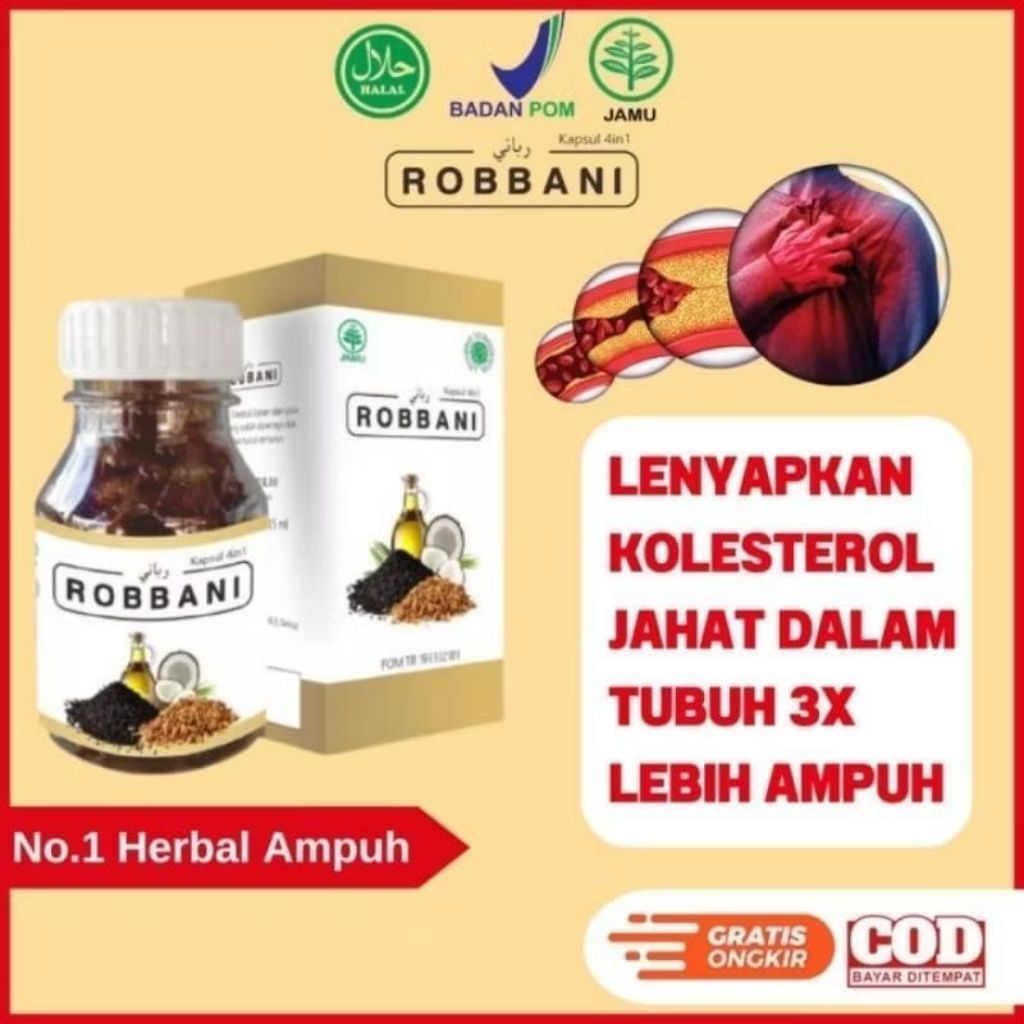 Robbani Kapsul Herbal 200 Kapsul - Menormalkan Kolesterol, Hipertensi, dan Asam Urat