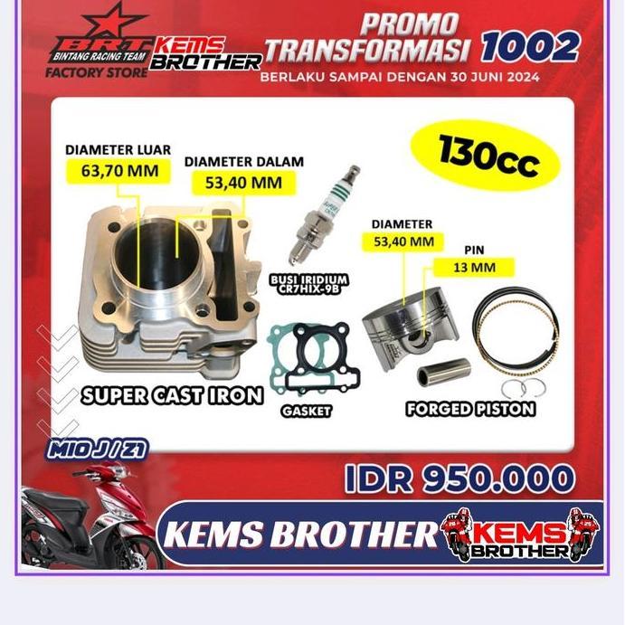 Blok Bore Up injeksi Casting Iron 130cc & 150cc BRT Orinal - Untuk Mio J, Jupiter Z1, XRide, Fino (B