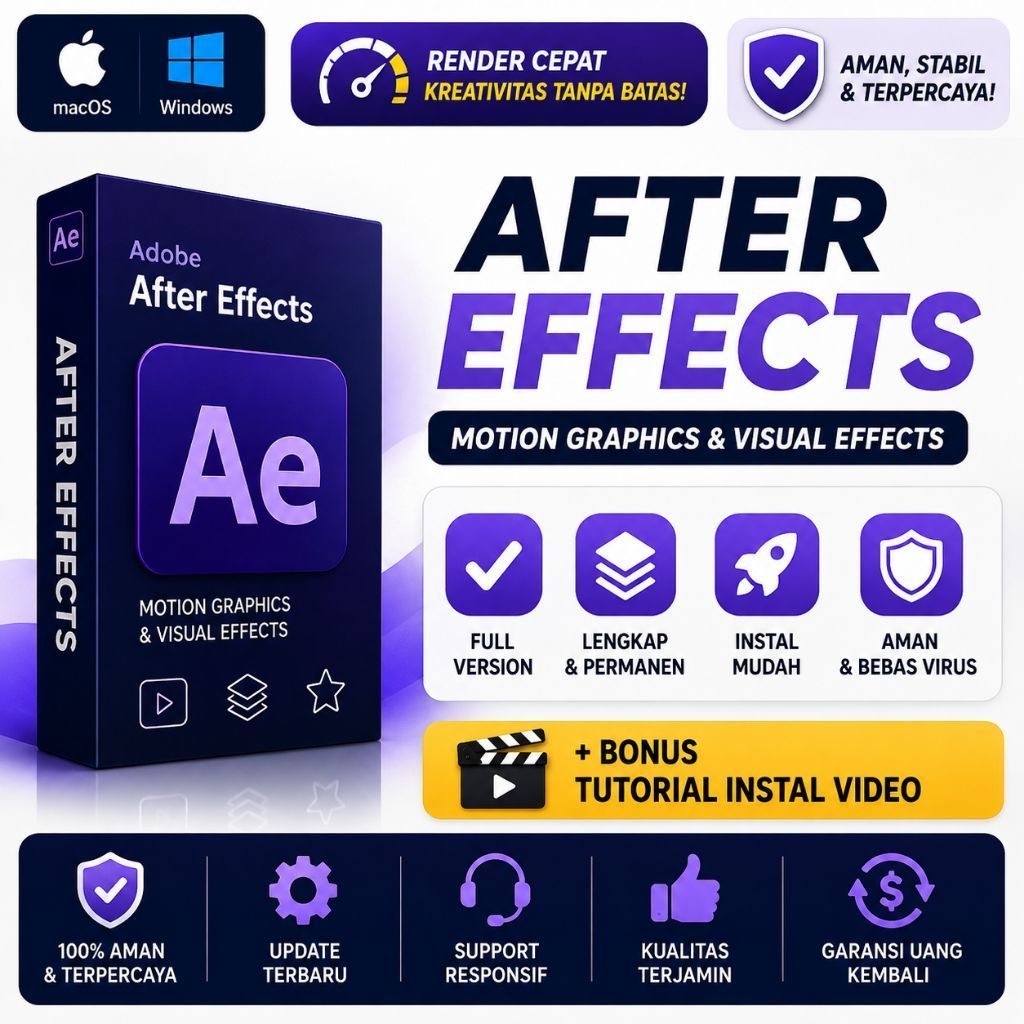 After Effects 2026 - CS6 Full Version Lifetime Permanen Windows & Mac Os | Tersedia Versi 2026 / 202