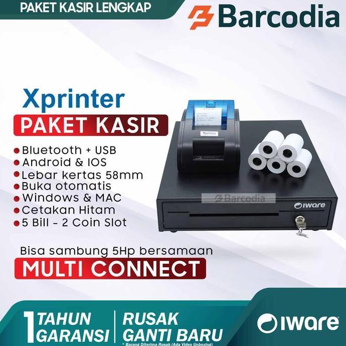 Paket Kasir Printer Bluetooth 58Mm - Printer, Cash Drawer, Kertas