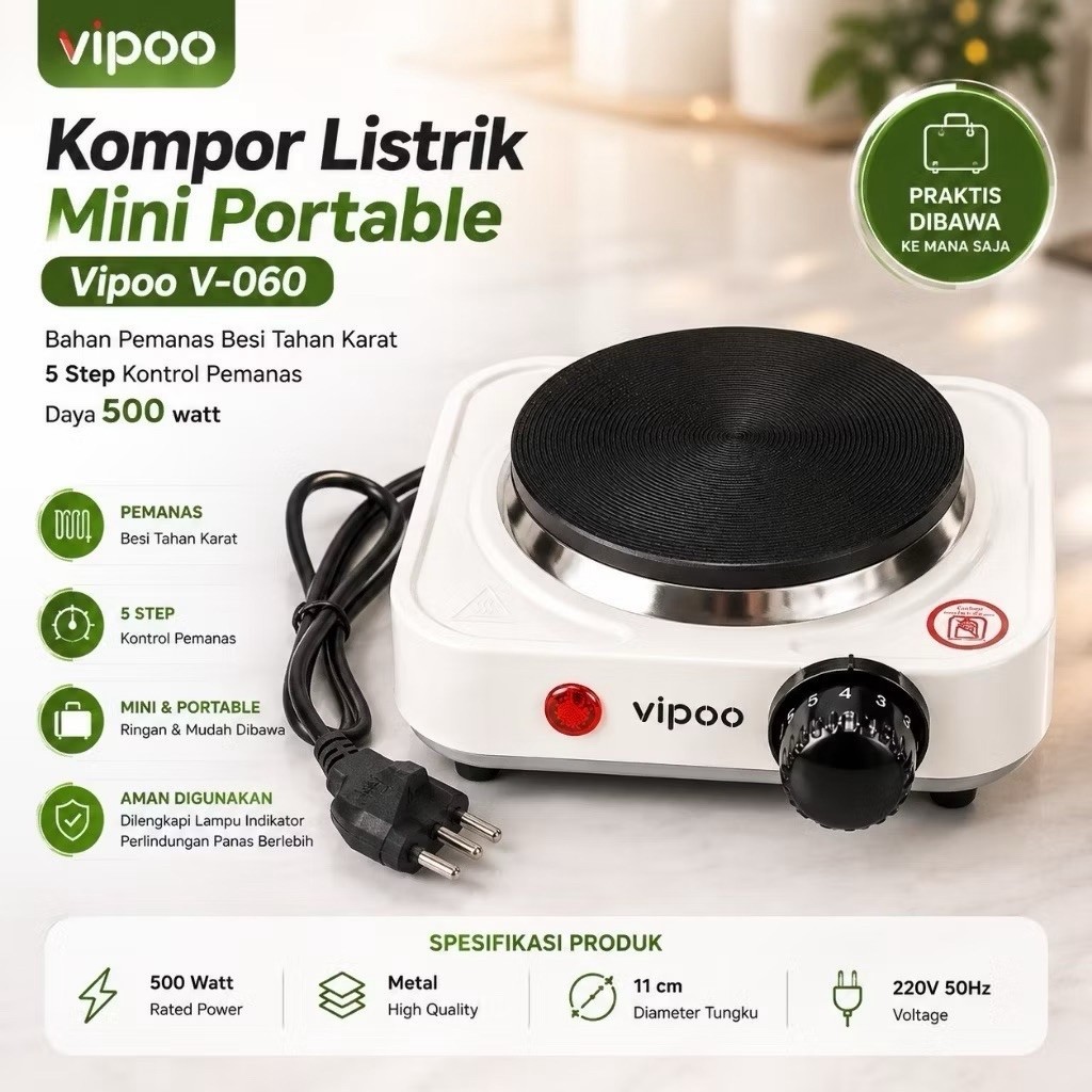 KOMPOR LISTRIK MINI VIPOO V-060 | ELECTRIC PORTABLE | KOMPOR ELEKTRIK VIPOO